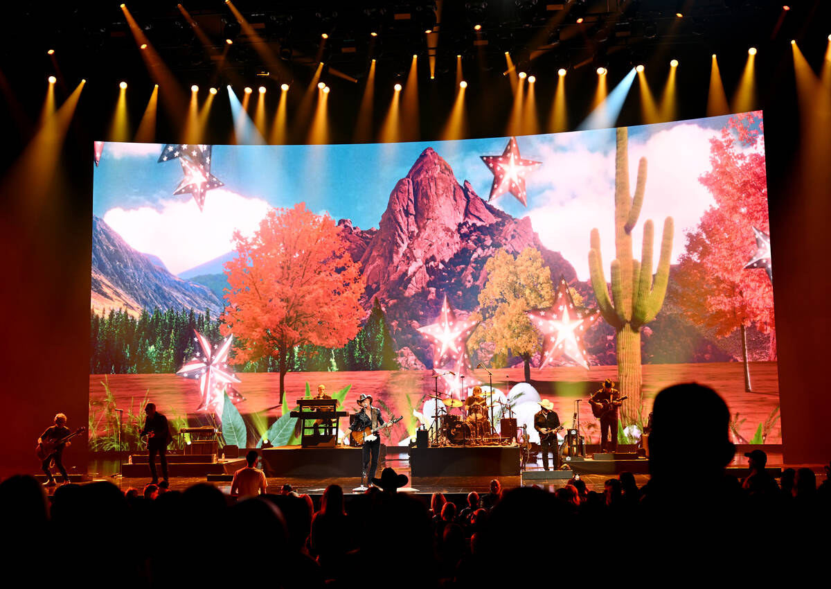 Tim McGraw is shown in his opener at the Colosseum at Caesars Palace on Thursday, Dec. 4, 2025. ...