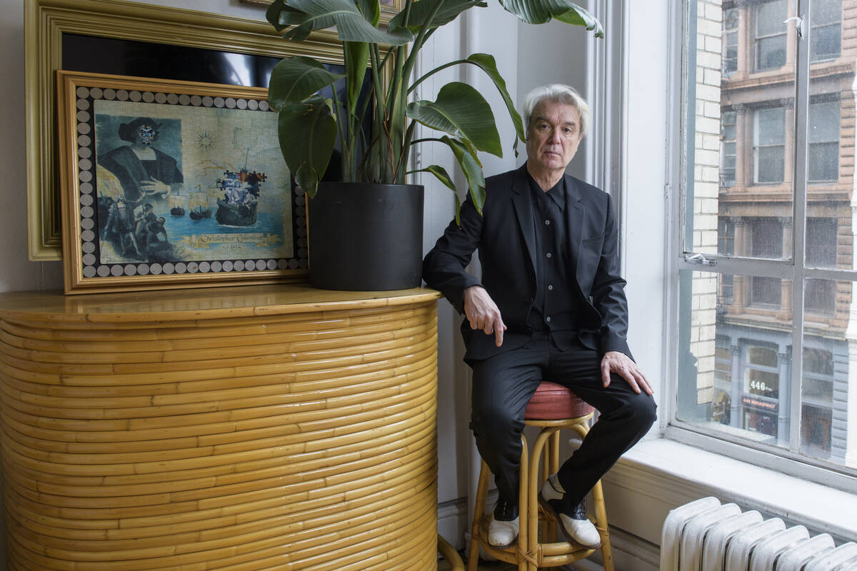 In this Feb. 16, 2018 photo, musician David Byrne poses for a portrait in New York to promote h ...