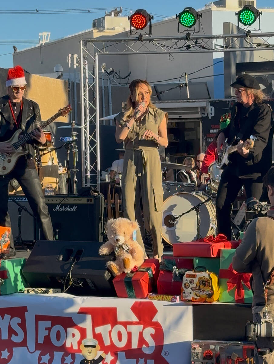 Lorena Peril of "Fantasy" at Luxor is shown at the Toys For Tots/Christmas parade in Boulder Ci ...