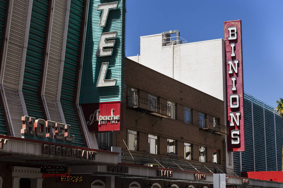 An exterior view of Binion’s is seen along Casino Center Boulevard near the Fremont Stre ...