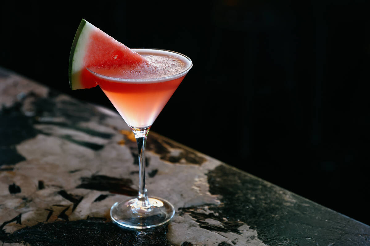 The Watermelon Martini, with watermelon vodka, craft watermelon juice blend and a fresh slice o ...