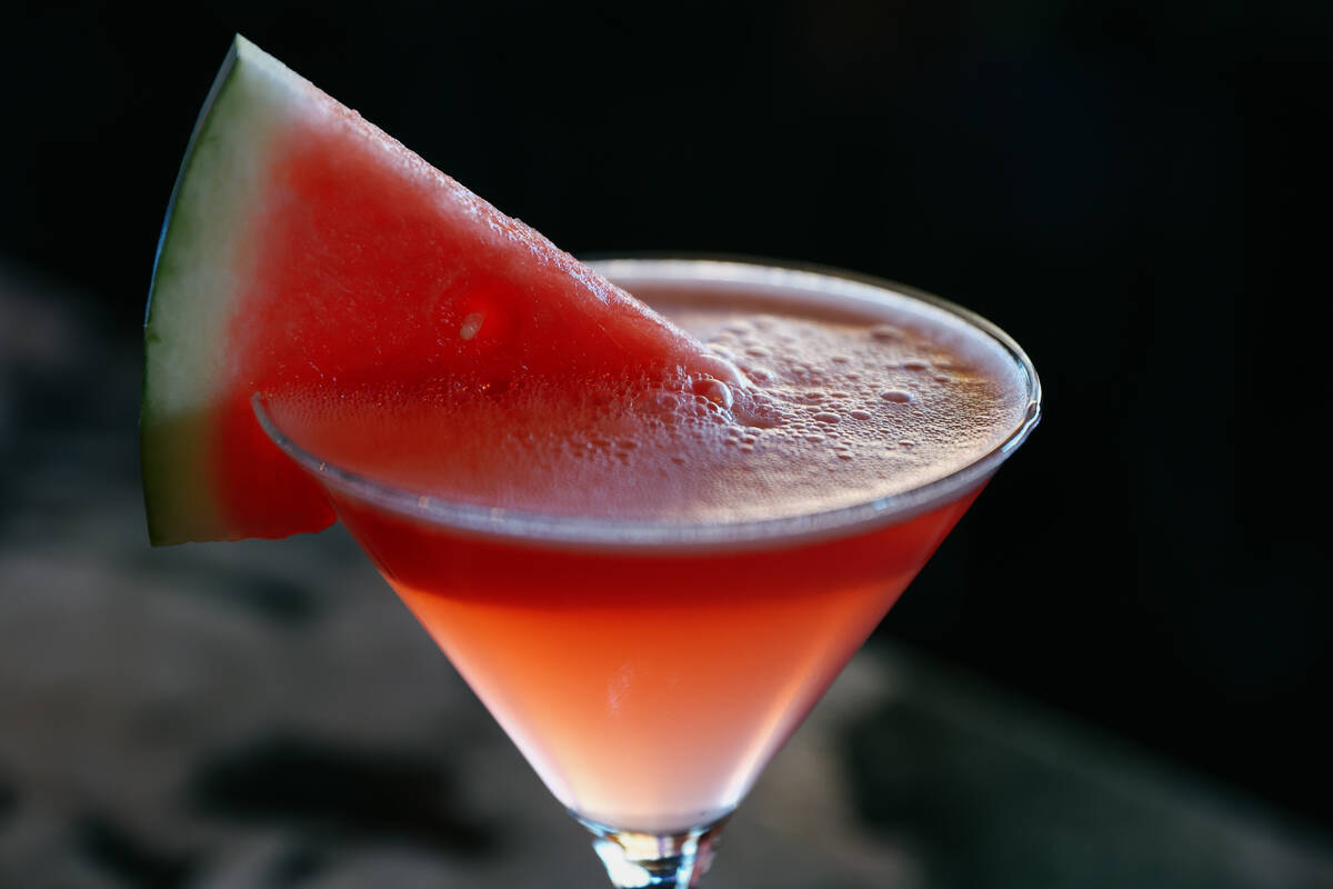 The Watermelon Martini, with watermelon vodka, craft watermelon juice blend and a fresh slice o ...