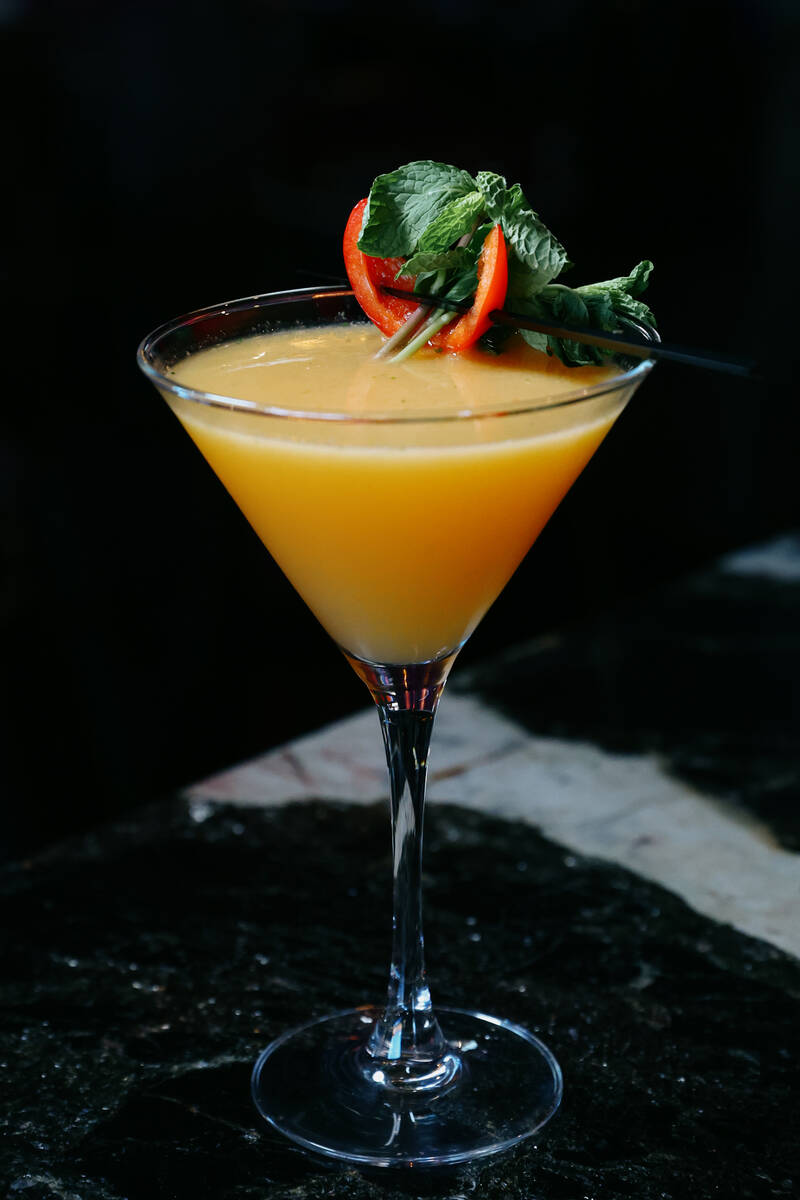 The Desperado, with crushed red bell pepper, mint, orange bitters, lime and Herradura 100% Blue ...