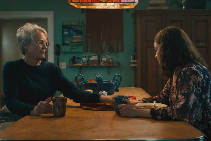 Jamie Lee Curtis, left, and Emma Mackey in “Ella McCay.” (Disney/TNS)