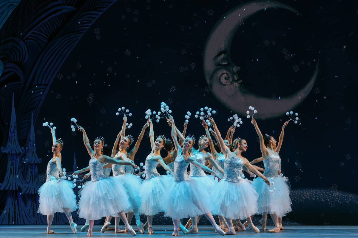 The Snowflakes dance together during the Nevada Ballet Theatre’s dress rehearsal for &#x ...