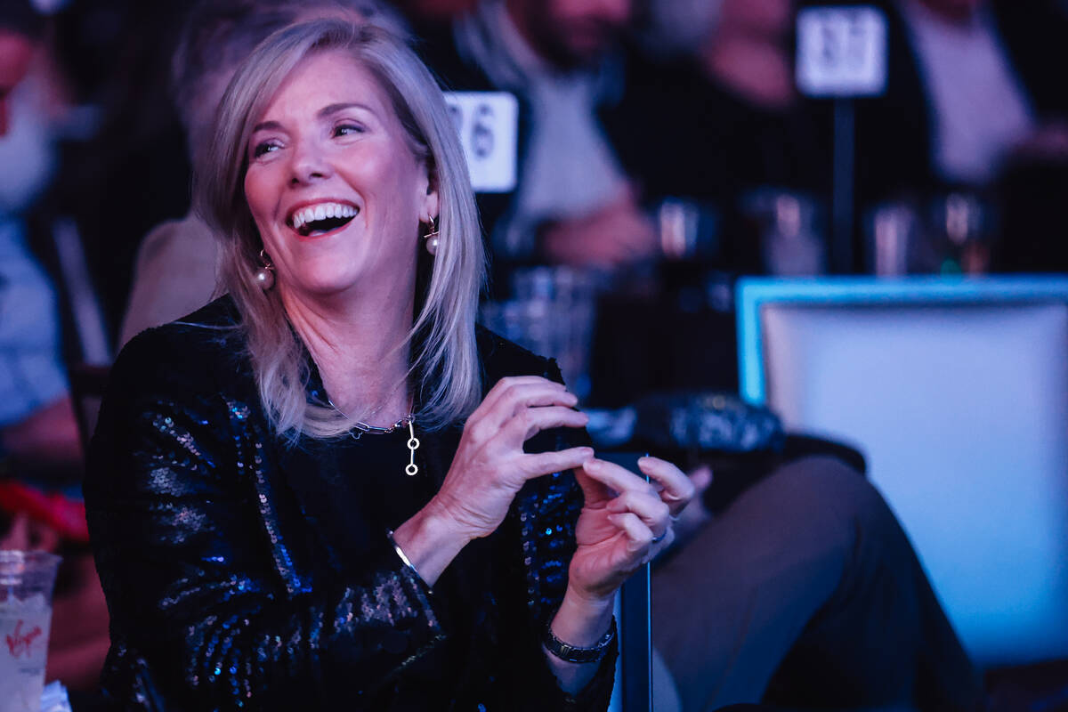 An attendee laughs during the 12th anniversary of Mondays Dark at the Theater at Virgin Hotels ...