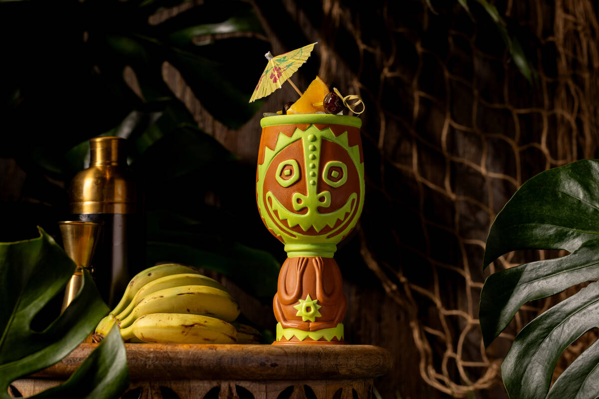 A Buzzed Tiki Torch cocktail from The Tiki Bar, opening in late December 2025 in Excalibur on t ...