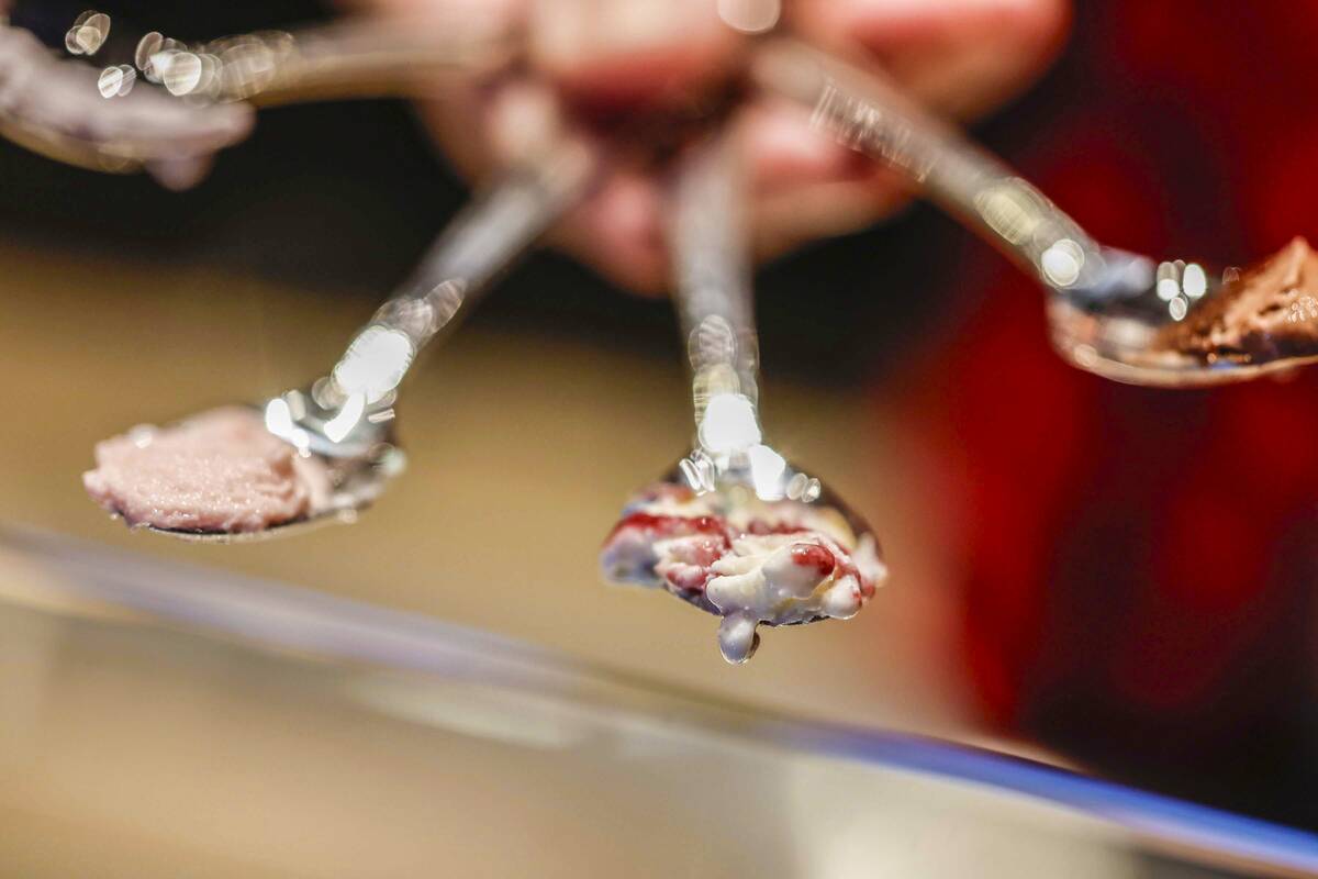Chris Phu holds sample flavors two days before the opening of Salt & Straw at Paris Las Vegas M ...
