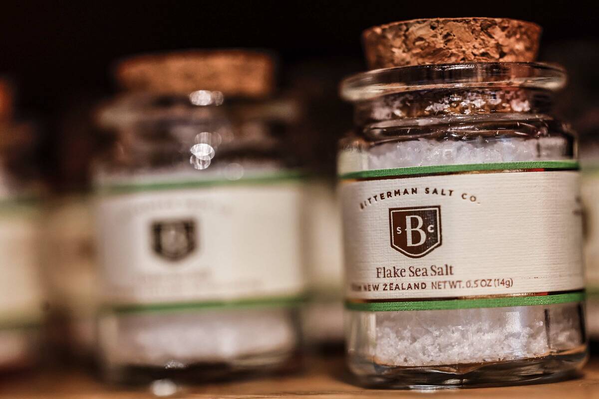 Flake sea salt is displayed for sale two days before the opening of Salt & Straw at Paris Las V ...
