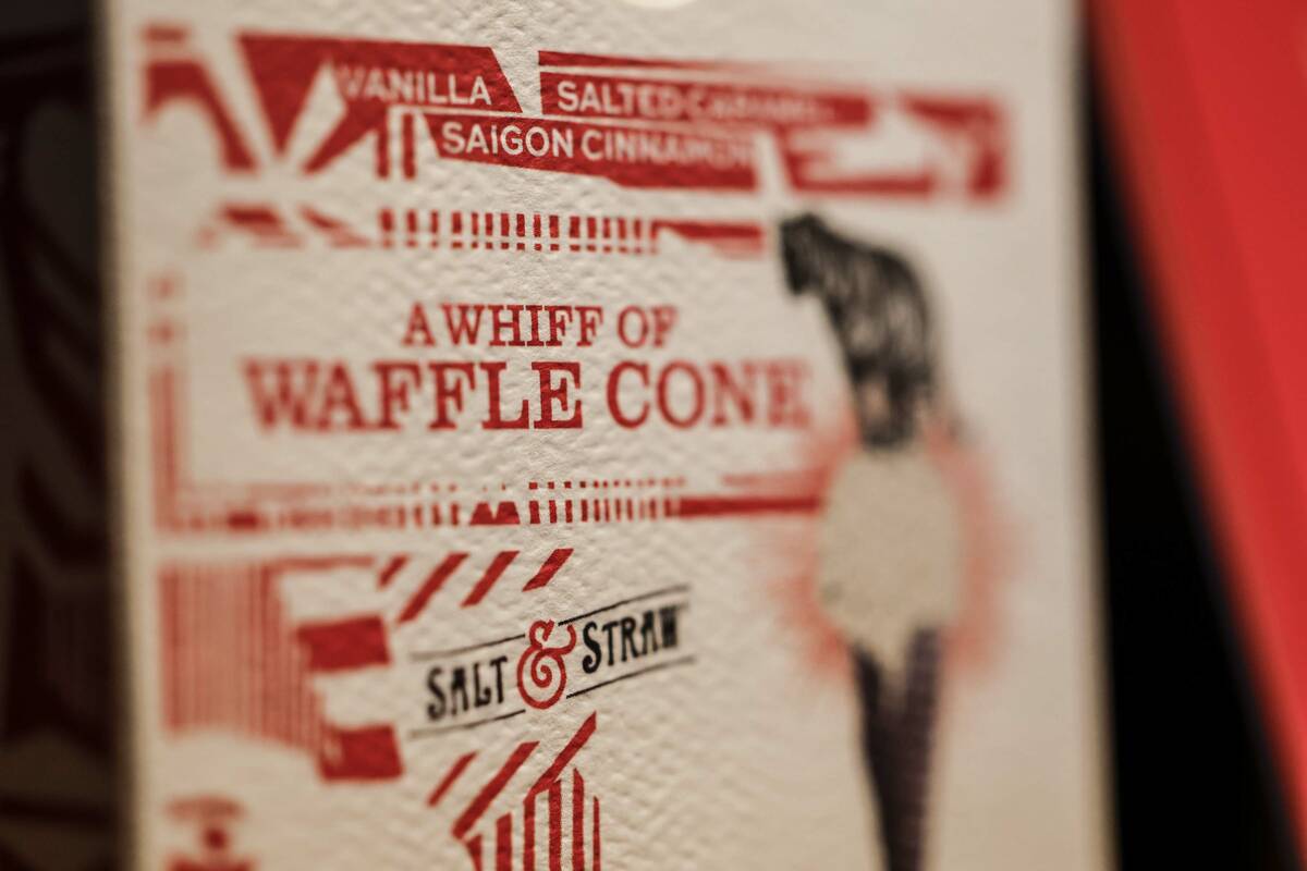 Design elements are displayed on shelves two days before the opening of Salt & Straw at Paris L ...