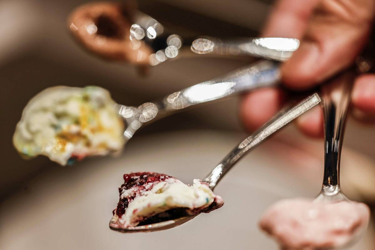 Chris Phu holds sample flavors two days before the opening of Salt & Straw at Paris Las Vegas M ...