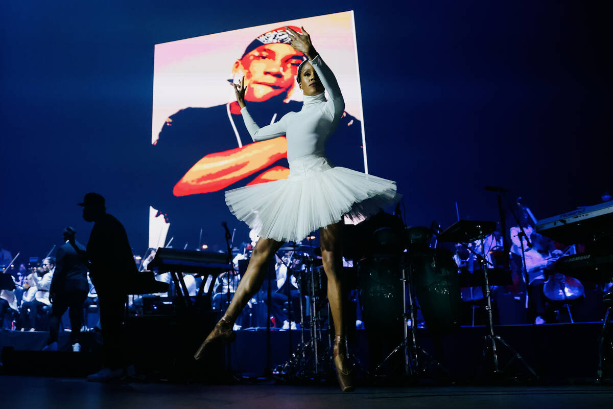 A dancer performs during Young Jeezy’s show at Planet Hollywood Friday, Dec. 19, 2025, in Las ...