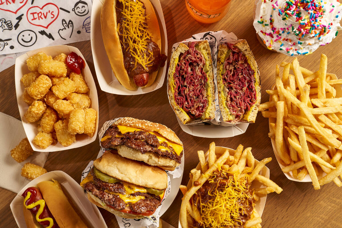 A spread from Irv's Burger planned to open in spring 2026 in the food court of Red Rock in Summ ...
