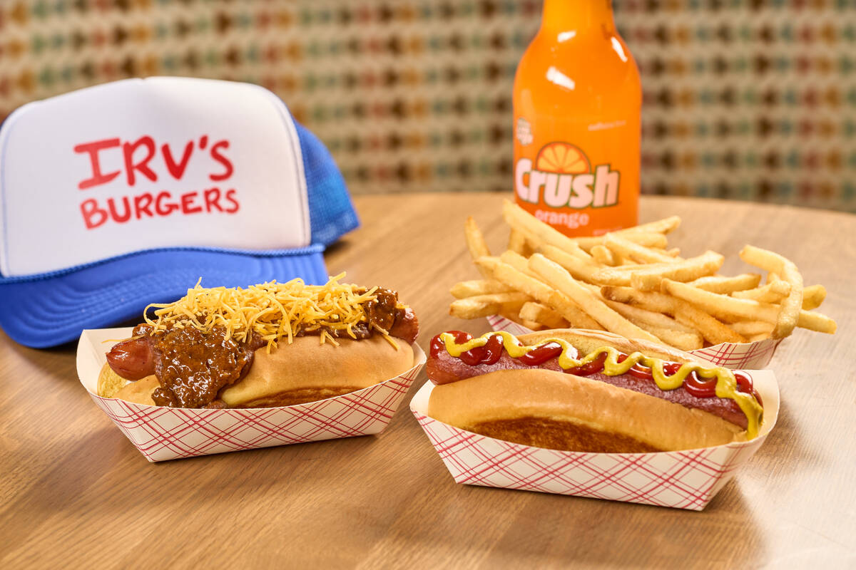 An Irv's chili dog and Irv's dog from Irv's Burgers planned to open in spring 2026 in the food ...