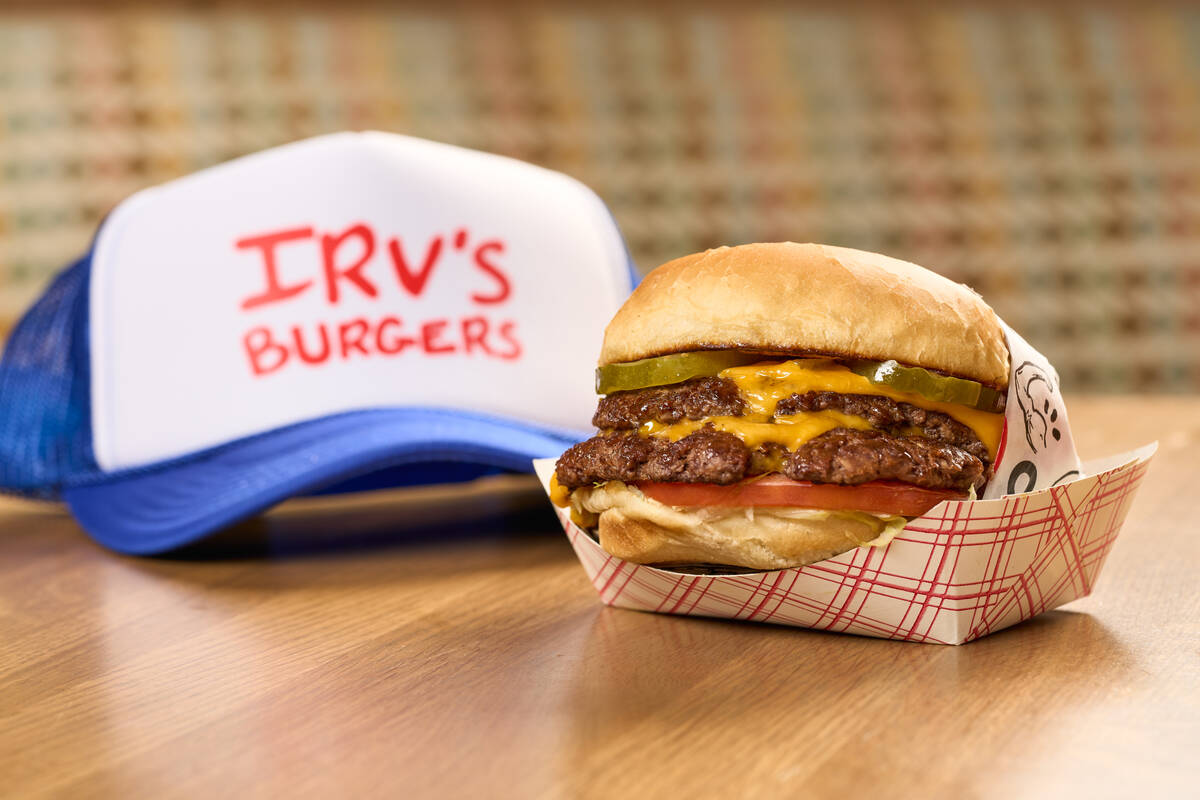 A double burger from Irv's Burgers planned to open in spring 2026 in the food court of Red Rock ...