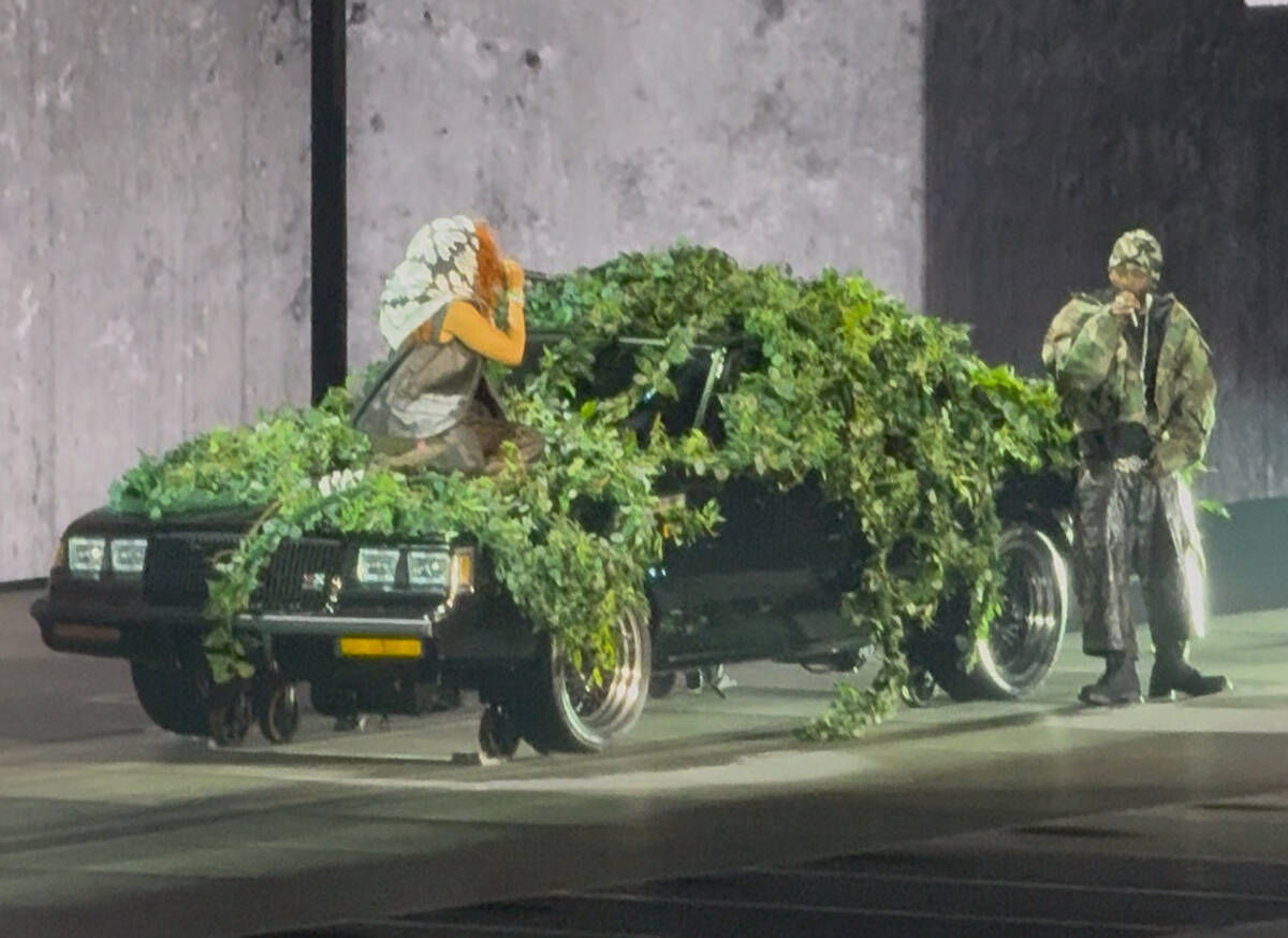 A scene from Kendrick Lamar and Sza's "Grand National Tour" stop at Allegiant Stadium on Saturd ...