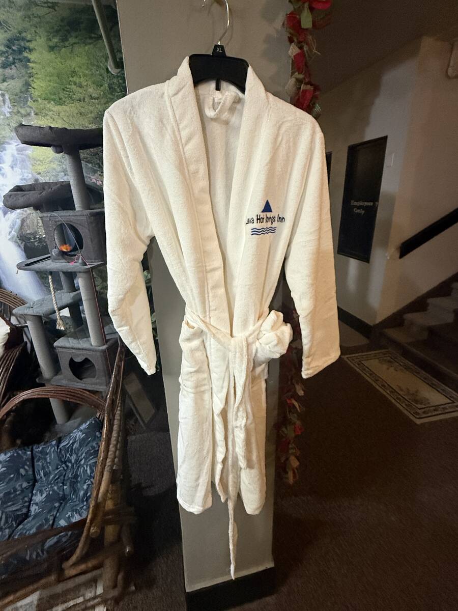 A robe at the registration desk at Lava Hot Springs Inn is shown on Monday, Dec. 22, 2025. (Joh ...