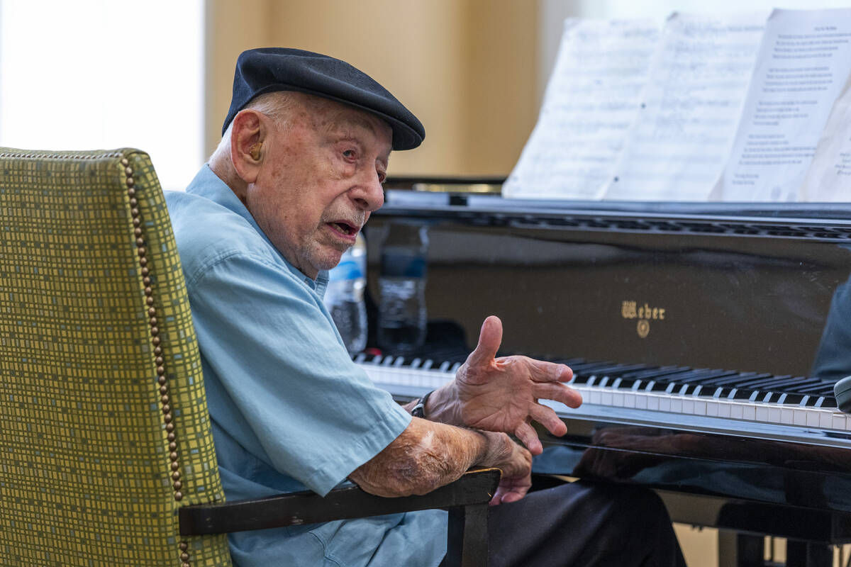 95-year-old pianist Don "Pops" Friend chats with his audience as he plays his finale at Atria S ...