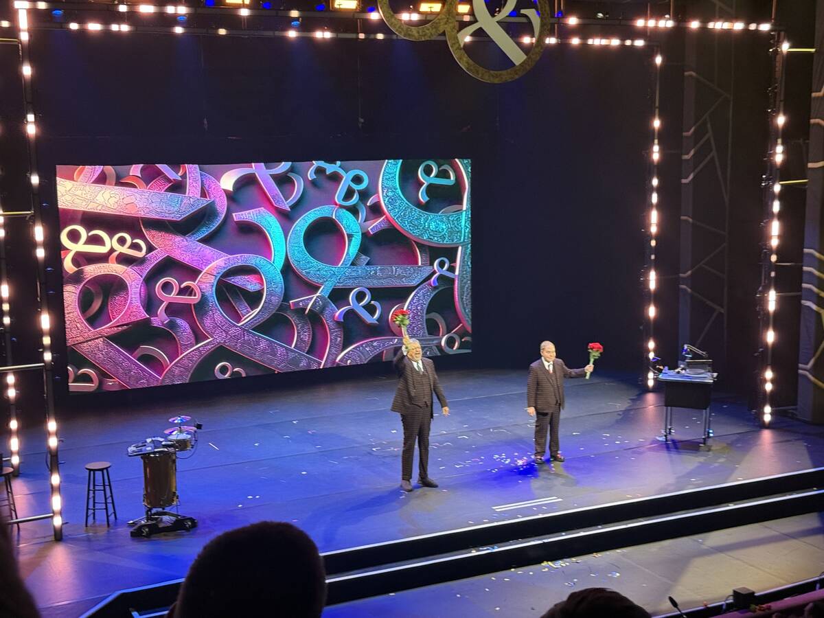 Penn & Teller are shown during their premiere at the London Palladium on Saturday, Sept. 13, 20 ...