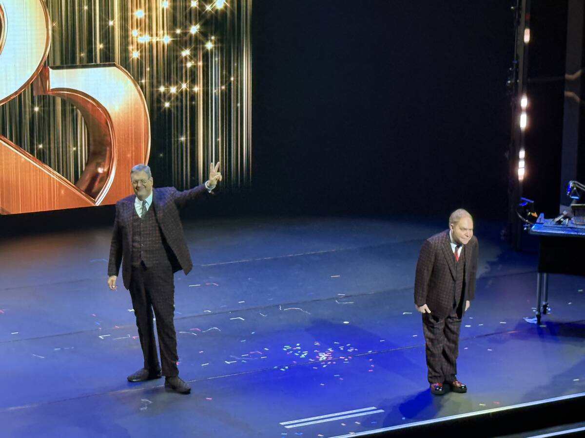 Penn & Teller are shown during their premiere at the London Palladium on Saturday, Sept. 13, 20 ...