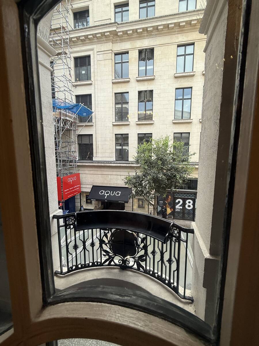 The outside balcony at the London Palladium is shown prior to Penn & Teller's opening night at ...