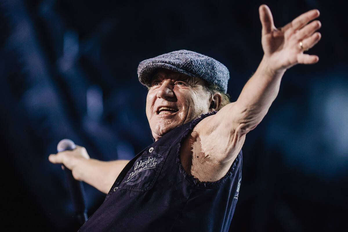 Brian Johnson of AC/DC performs during their “Power Up” tour stop at Allegiant St ...