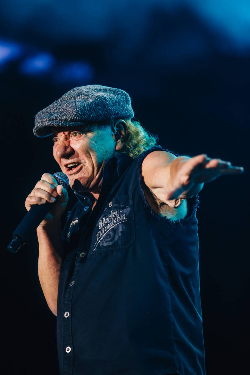 Brian Johnson of AC/DC performs during their “Power Up” tour stop at Allegiant St ...