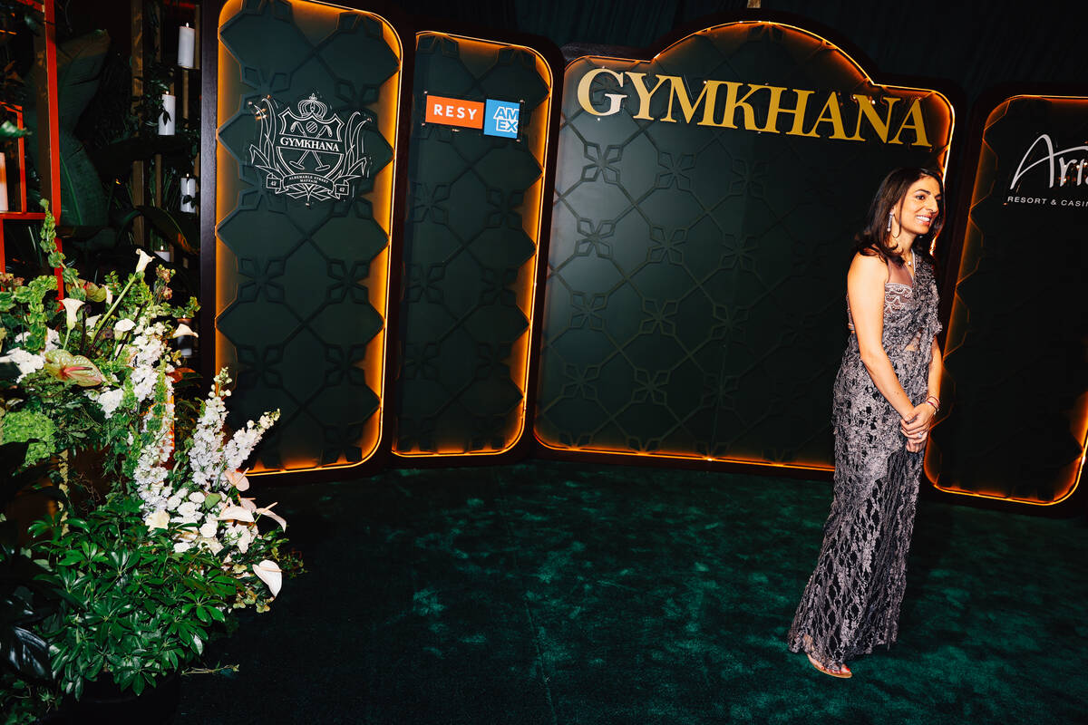 Sunaina Sethi poses on a red carpet during the opening party at Gymkhana in the Aria Friday, Ja ...