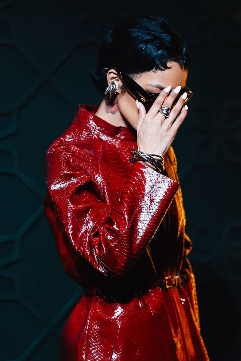 Teyana Taylor poses on a red carpet during the opening party at Gymkhana in the Aria Friday, Ja ...