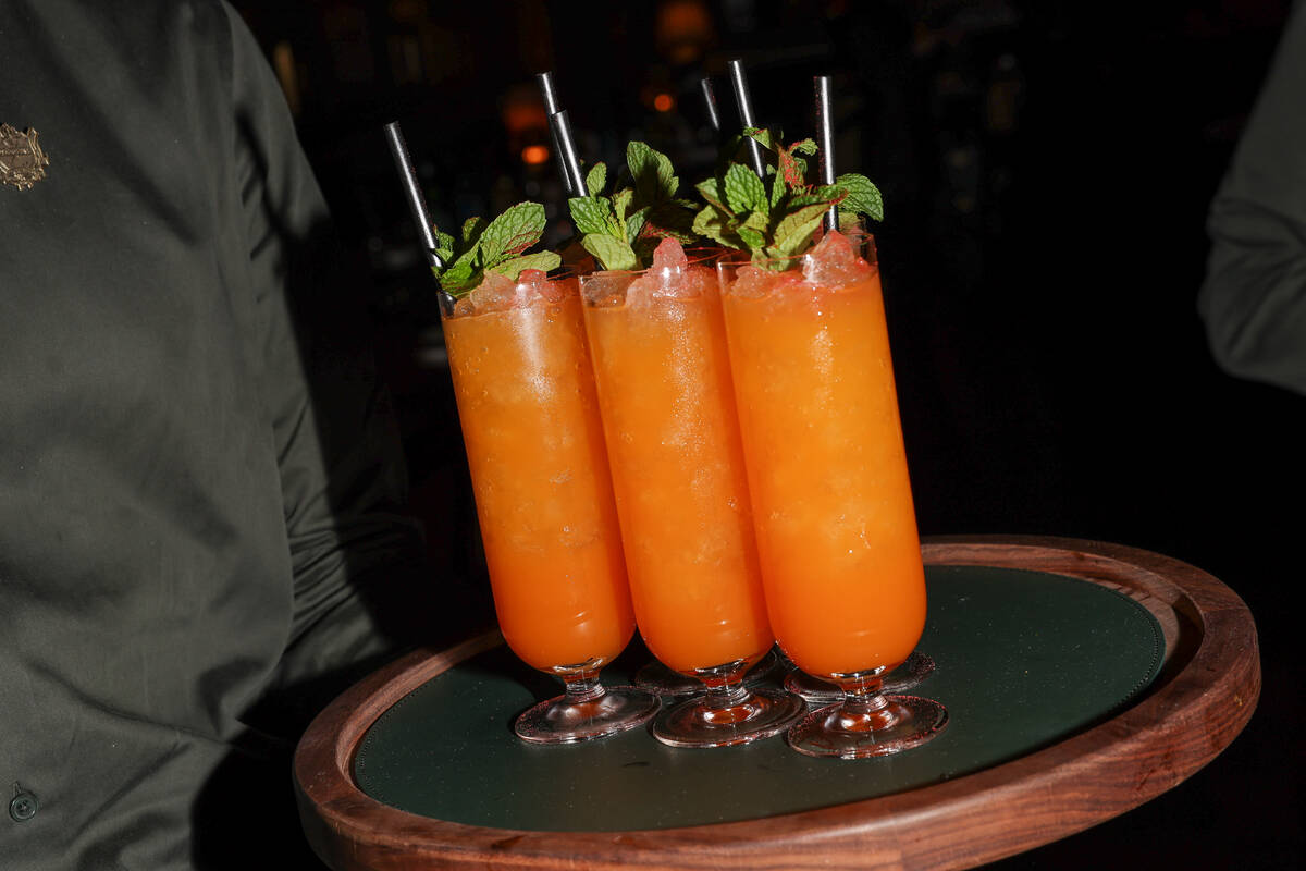 The Himalayan Hold Up cocktail is shown at Gymkhana in the Aria Friday, Jan. 16, 2026, in Las V ...