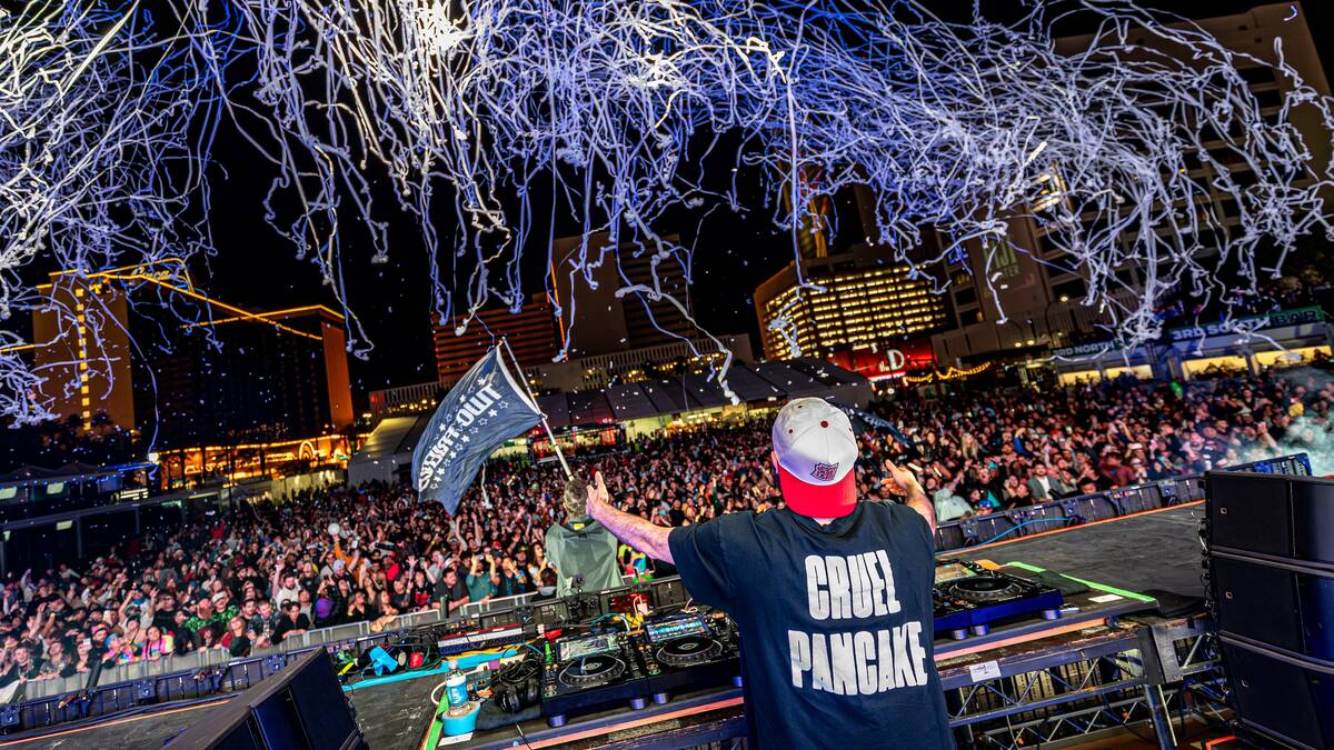 Two Friends are shown on the closing night of Neon City Festival at Downtown Las Vegas Events C ...