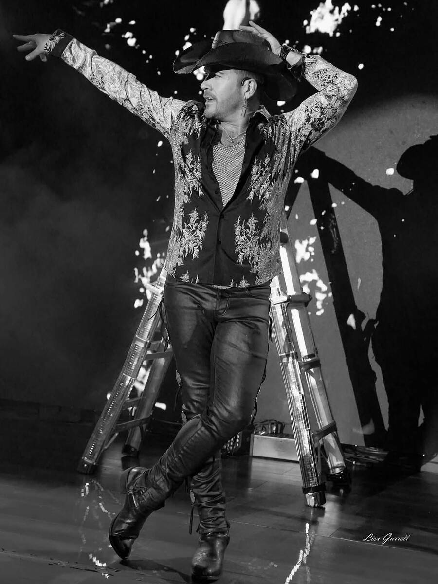 Chase Brown is shown with his "Disco Ladder." The Las Vegas showman is a regular headliner at N ...