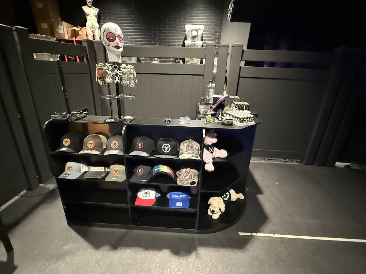 The new merchandise stand is shown at Hogs & Heifers Outpost on Monday, Jan. 12, 2026. (John Ka ...