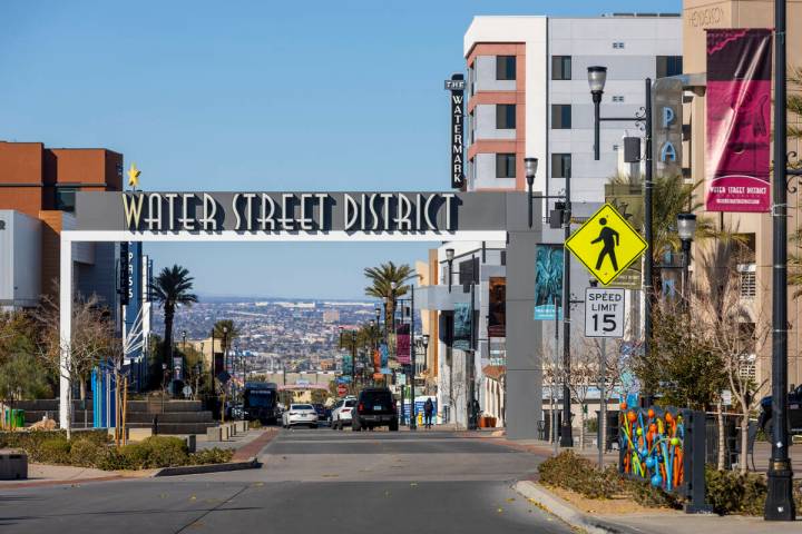 The Water Street District is well noted near City Hall along Water Street on Friday, Jan. 9, 20 ...