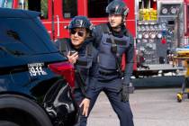 A scene from "9-1-1" episode “War" showing Kenneth Choi and Oliver Stark. (Disney/Christopher ...