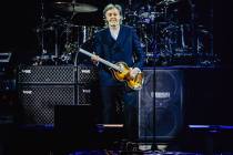 Paul McCartney performs during a stop on his Got Back tour at Allegiant Stadium Saturday, Oct. ...