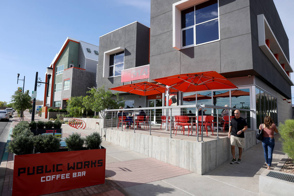 Azzurra Cucina Italiana, left, and Public Works Coffee Bar on Water Street in Henderson are sho ...