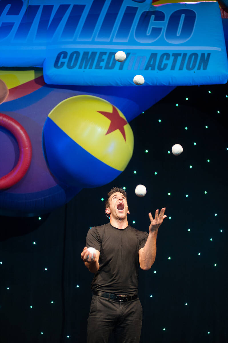 Entertainer Jeff Civillico performs during his one-man show "Jeff Civillico: Comedy in Action" ...