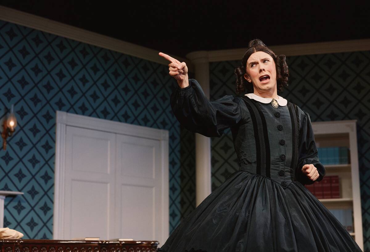Cole Escola is shown as Mary Todd Lincoln in "Oh, Mary!" on Broadway. The dark comedy is set fo ...