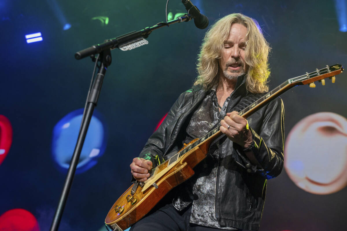 Tommy Shaw of Styx performs on Sunday, July 6, 2025, at Ameris Bank Amphitheatre in Alpharetta, ...