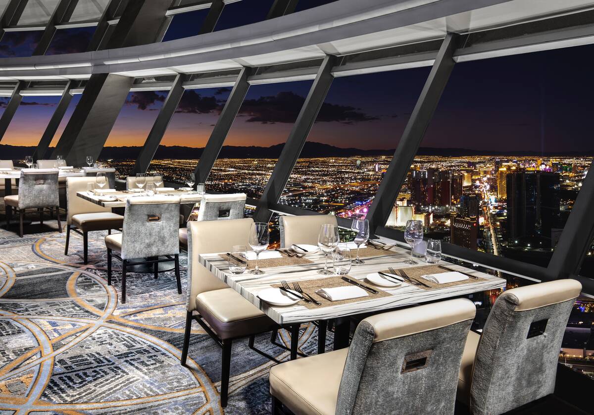 The dining room of the revolving Top of the World Steakhouse at The Strat on the Las Vegas Stri ...