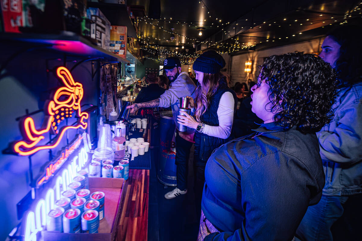 Students learn how to make drinks during a mixology class at F The Bar Friday, Jan. 9, 2026, in ...