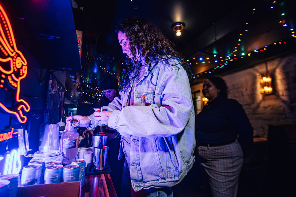Students learn how to make drinks during a mixology class at F The Bar Friday, Jan. 9, 2026, in ...