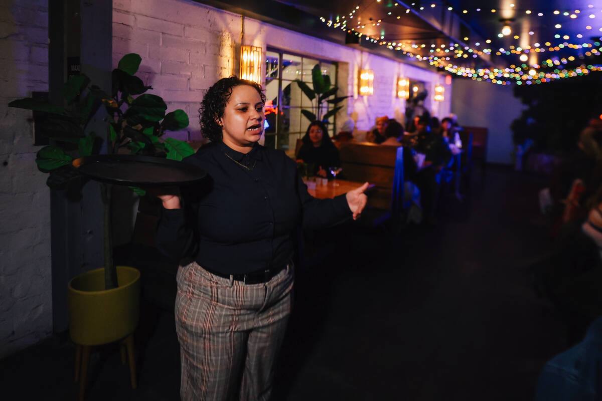 Kiah Tompkinson, a bartender, teaches students during a mixology class at F The Bar Friday, Jan ...