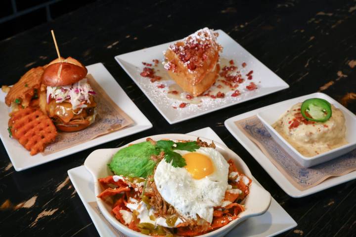 Clockwise from left: the Motley Que Pulled Pork Slider, Guy’s Peanut Butter, Bacon and B ...