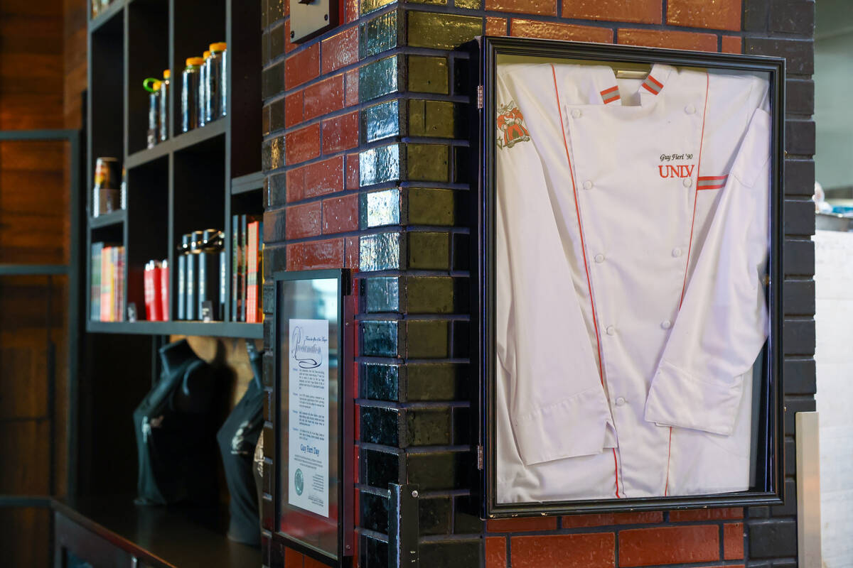 Guy Fieri’s UNLV chef’s jacket on Friday, Dec. 5, 2025 at Guy Fieri's Vegas ...
