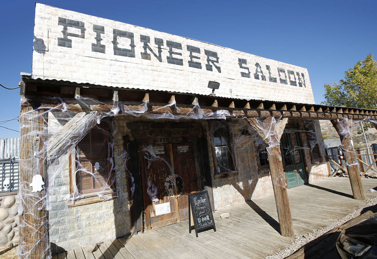 The Pioneer Saloon is seen, Thursday, Oct. 28, 2021, in Goodsprings, Nev. (neon)