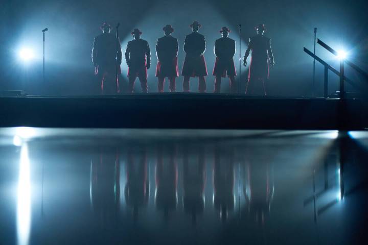 The original lineup of New Edition is shown at T-Mobile Arena on Friday, Jan. 30, 2026. (Al Powers)