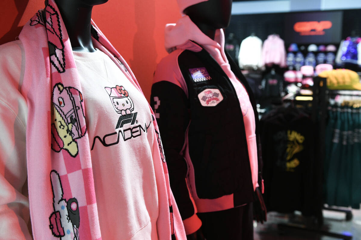 Clothing from the. Formula 1 and Hello Kitty collaboration is seen during the reopening of Gran ...