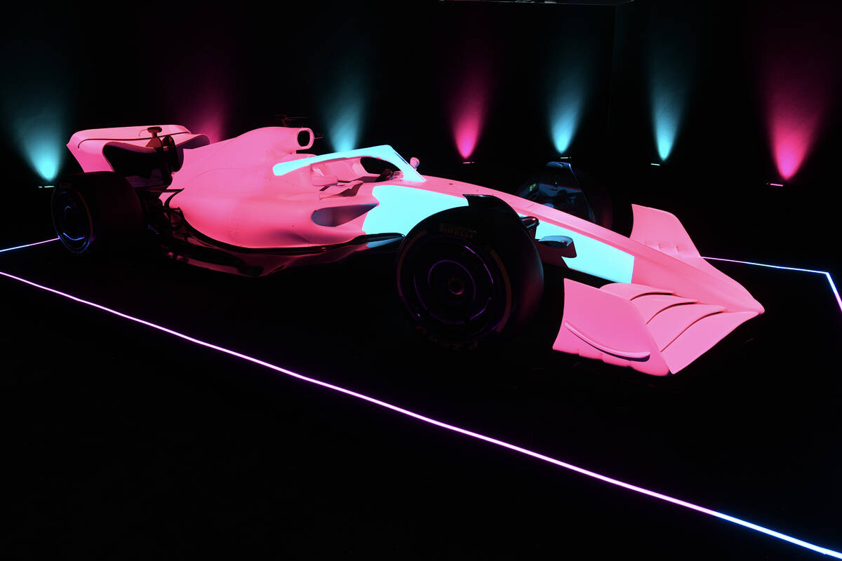 A custom livery designed by a guest is projected on an F1 body during the reopening of Grand Pr ...